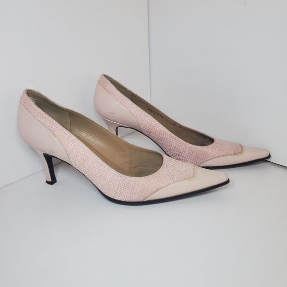 Stuart Weitzman Womens Sz 8 Pink Leather Pointed Toe Heels Plaid - Picture 6 of 9